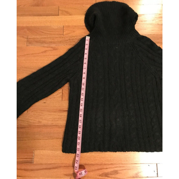 Garnet Hill Black Turtleneck Cable Knit Kid Mohair Wool Sweater - Size Medium - Picture 6 of 9